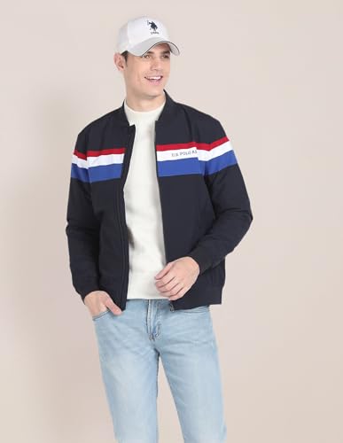 Horizontal Stripe Bomber Jacket