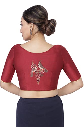RENE MAROON COTTON TUSSAR BIRD MOTIF EMBROIDERED BLOUSE(D-1005527-46)