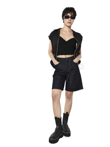 ONLY Women's Solid Regular Fit Mid-Rise Blue Shorts