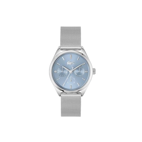 Lacoste Atena Qtz Multifunction Blue Round Dial Silver Mesh Bracelet Watch for Women- 2001497