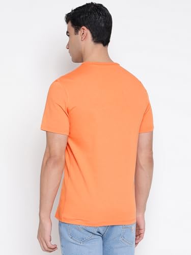 GUESS Triangle Mid Organic Stream Apricot Buff Brand Logo Round Neck Regular Fit T-Shirt