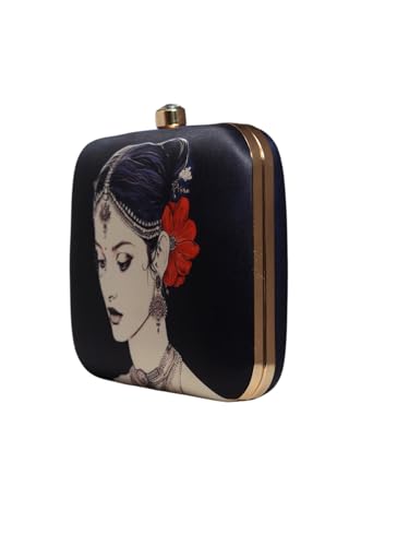 Artklim Black Based women portrait Printed Clutch