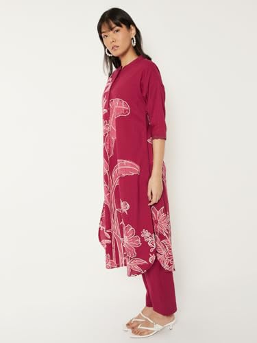 Max Women Printed Straight Kurta Set (Red_XXL)