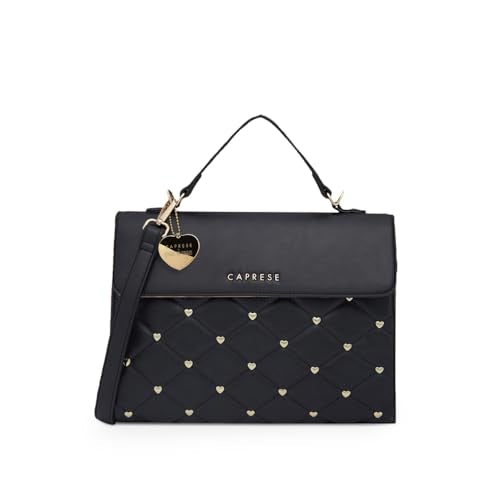 Caprese Cheryl Satchel Bag, Large | Stylish Quilted Handbag for Women with Multiple Compartments & Adjustable & Detachable Sling Strap, Secure Zip Closure| Perfect for Casual & Daily Essential (Black)