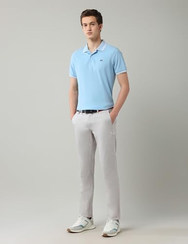 Arrow Sports Men's Grey Solid Mid Rise Cotton Button Slim Fit Flat Front Slant Pocket Trousers (ASAJTR2531_Grey_34)