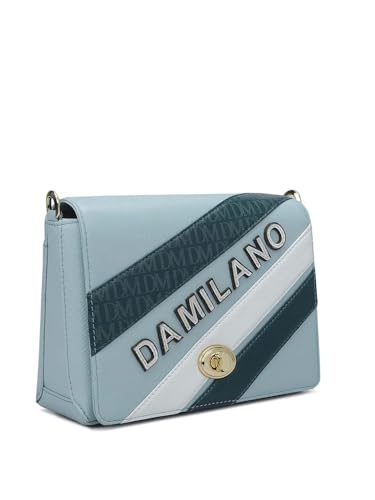 Da Milano Genuine Leather Blue Sling Bag (01603) (Small)