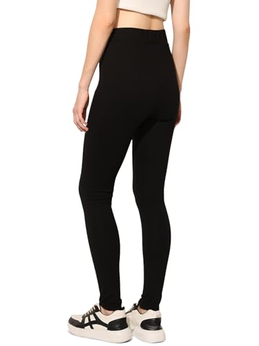 ONLY Women's Solid Skinny Fit High-Rise Black Leggings