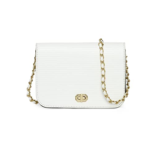 Accessorize London Women's Faux Leather Woven Chain White Evie Sling Bag