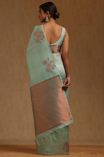 Soch Womens Powder Blue Tussar Zari Woven Saree