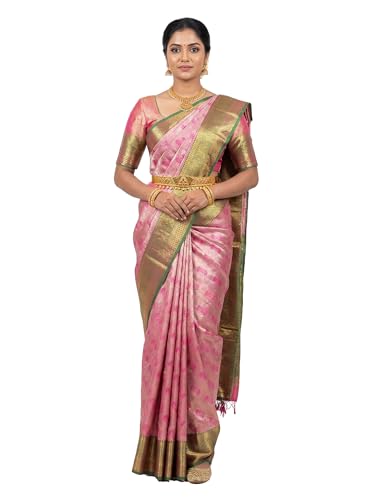 MIMOSA Women’s Rani Pink Art Silk Saree Woven with Zari Tissue | Kanjivaram Style Saree | Rich Pallu & Tassels | 6.2 Mtr