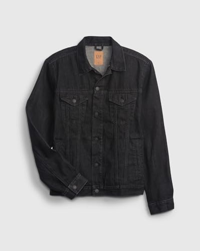 Men Lightly Washed Denim Jacket, Black, XL