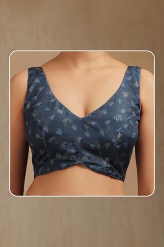 Soch Womens Blue Chanderi Floral Print Saree