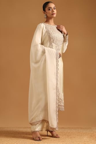 Soch Womens Beige Tissue Ethnic Motifs Salwar Suit With Sequins