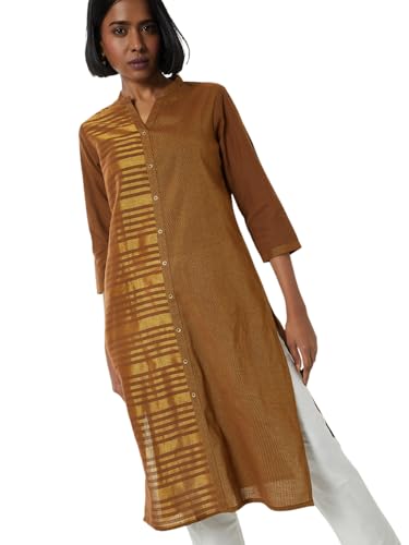 Max Women Metallic Print Straight Kurta (Brown_XXL)