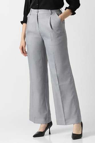 Women Grey Textured Formal Trousers