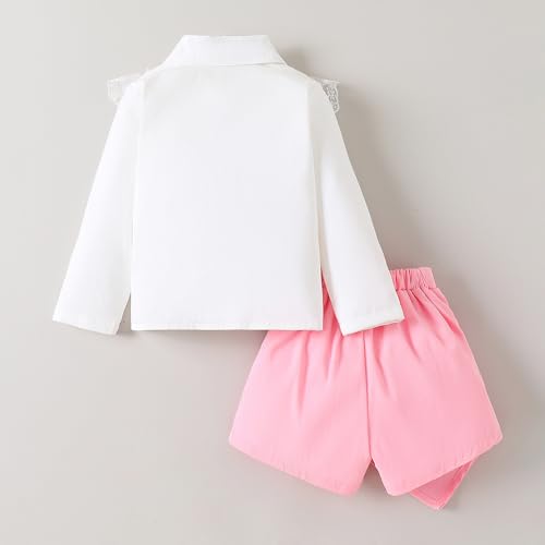 Hopscotch Girls Full Sleeves White 2-Pc Floral Applique Shorts Set For Age (3-4 Years)