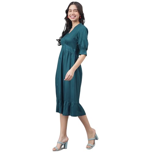 Latin Quarters Women Blue Half Sleeve V-Neck A-Line Dress