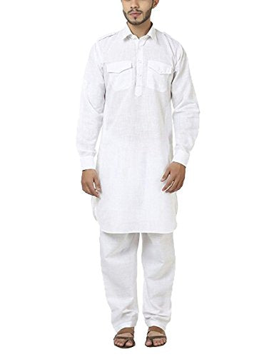 Royal Kurta Men's Cotton Pathani Suit (Royal_195_White_Medium)