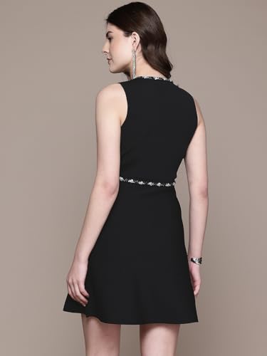 Label RITU KUMAR Black Morgane V Neck Solid Dress