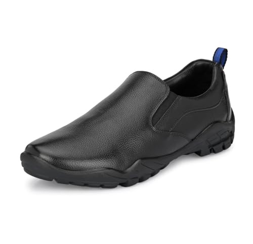 HITZ Men's Black Leather Slip-On Formal Shoes
