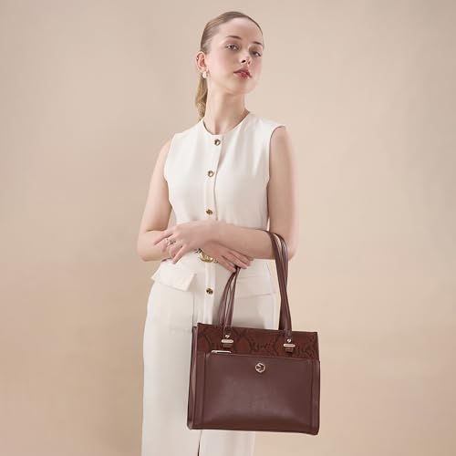 Caprese Bambi Medium Snake Textured Satchel Bag for Women | Elegant Multi-Compartment Shoulder Handbag with Adjustable & Detachable Strap | Zipper Closure | Perfect for Worl & Travel (Brown)