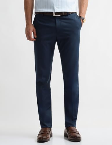 Arrow Men's Checked Dobby Trousers (ARAKTR2123_Blue_36)