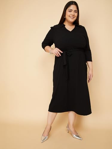 Max Women's Cotton Blend Modern Below The Knee Dress (SR4001P_Black
