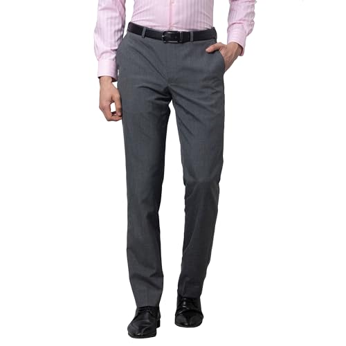 Park Avenue Men's Smart Fit Polyviscose Blend Flat Front Stripe Pattern Dark Grey Formal Trouser (Size: 36)-PMTX07539-G6
