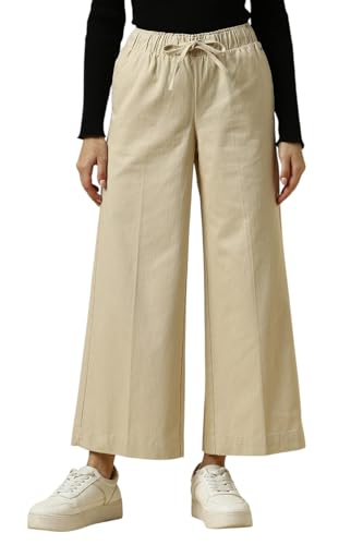 Women Beige Regular Fit Textured Casual Trousers