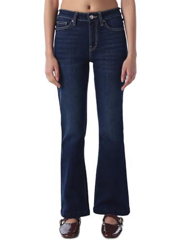 ONLY Women's Solid Bootcut Blue Jeans