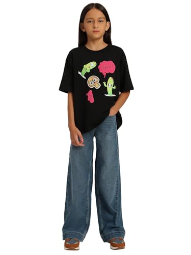 VERO MODA Girl's Graphic Print Regular Fit Black T-Shirt