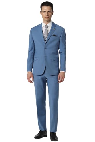 Van Heusen Men's Polyester Blend Three Piece Suit-Dress Set (VHSUWSLFV48212_Blue_46