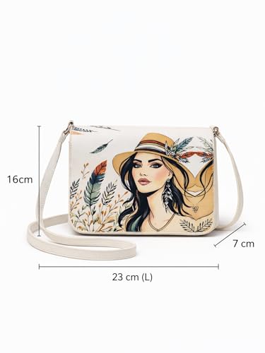 ITALISH Floral Art Print Crossbody Bag Leather Sling Bag with Magnetic Closure (White)