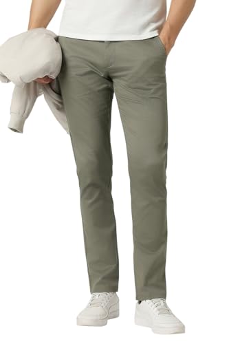 Men Olive Textured Slim Fit Casual Trousers