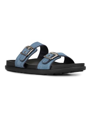 Womens Blue Casual Solid Open Toe Flat Slip-On Sandals