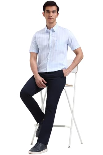 Peter England Men Light Blue Slim Fit Stripe Shirt