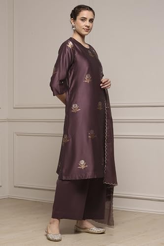 Biba Women Lavender Chanderi Relaxed Dyed Kurta Pants Set_36