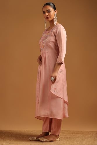 Soch Womens Pink Mul Chanderi Floral Salwar Suit With Hand Embroidery and Bead Details