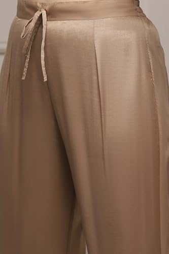 Biba Women Brown Chanderi Blend Printed Embroidered Unstitched Suit Set_FREE SIZE