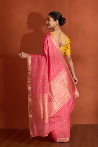 Taneira Women Pink Silk Viscose Cutwork Banaras Inspired Design Saree with Unstitched Blouse Piece (SAPH02AA0402-Pink)