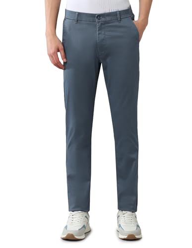 Arrow Sports Men's Blue Solid Mid Rise Cotton Button Slim Fit Flat Front Slant Pocket Trousers (ASAJTR2484_Blue_30)