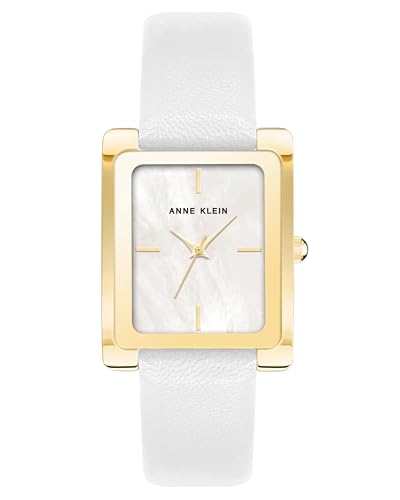 Anne Klein Women's Leather Strap Watch, AK/2706CHBK, Mother-of-pearl/White/Gold