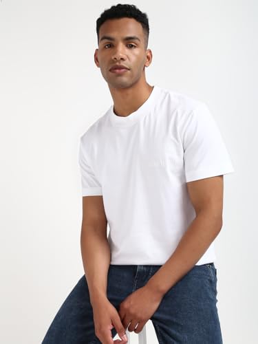 Calvin Klein Department295 Solid Regular Fit T Shirt (J325651YAF_Bright White XXL)