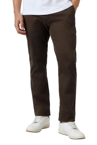 Men Brown Solid Slim Fit Trousers