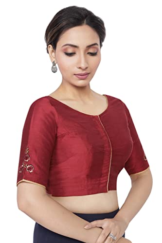 RENE MAROON COTTON TUSSAR BIRD MOTIF EMBROIDERED BLOUSE(D-1005527-46)