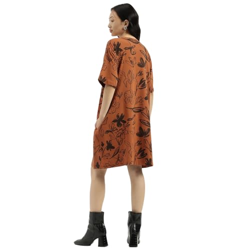 United Colors of Benetton Women's Cotton Blend Knee-Length Dresses (25A3SOCPT733I903_Brown