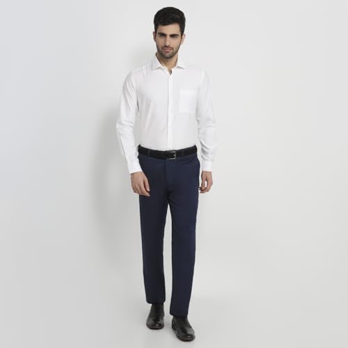 Raymond Men Regular Fit Structure Pattern Pure Cotton Semicutaway Collar Full Sleeve Tail Bottom Hem Formal Shirt White