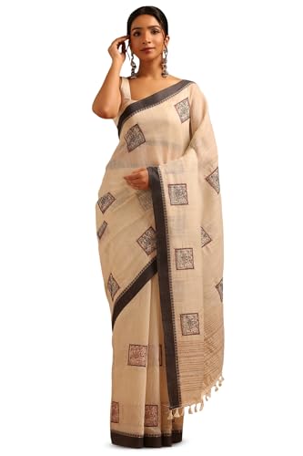 Soch Womens Black Chanderi Warli Saree With Thread Work