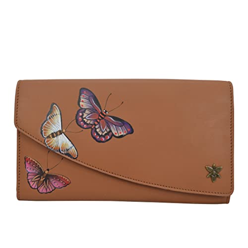 Anuschka Women’s Hand-Painted Genuine Leather RFID Blocking Accordion Flap Wallet, Butterflies Honey, One Size