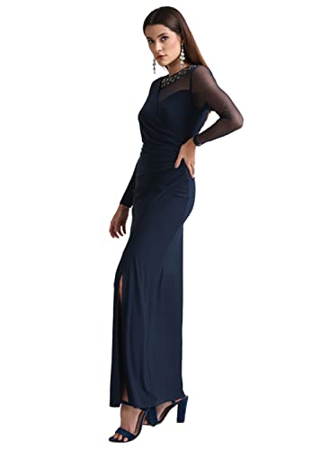 Kazo Women's Polyester Bodycon Maxi Casual Dress (124787DRBLXS_Blue